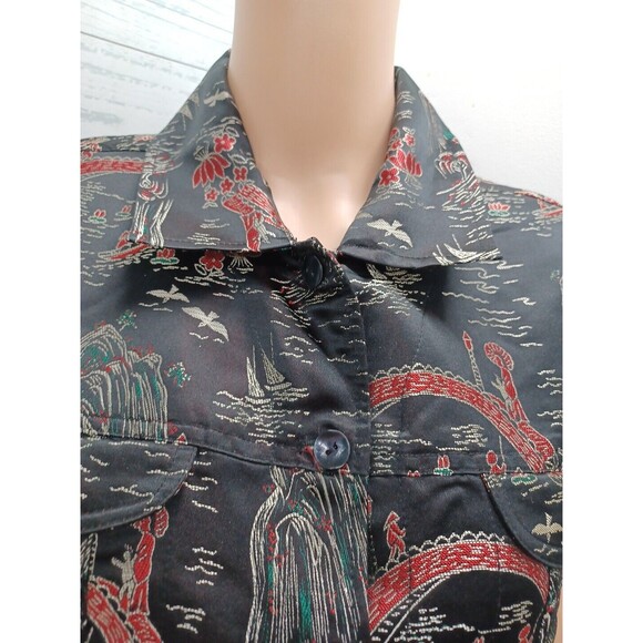 Chico's Art-to-Wear Rayon Silk Chinese Japanese Tapestry Art Vest Jacket Sz 2 - Picture 2 of 10